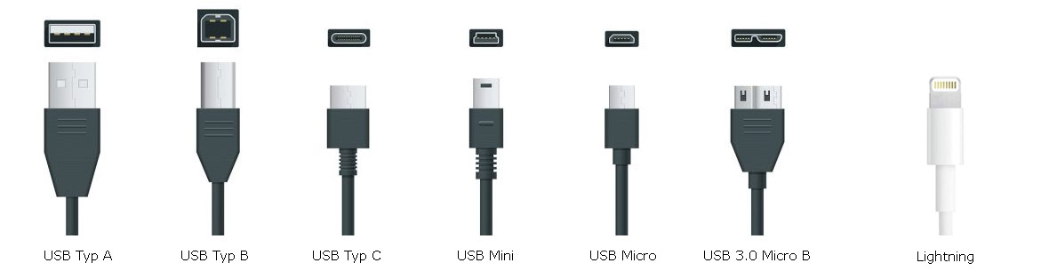 Steckertypen USB und Lightning 